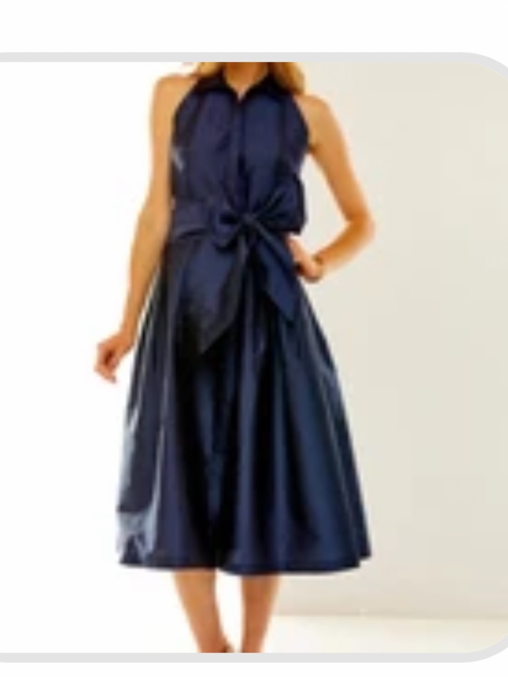 Ashley Navy Collared Sleeveless Dress with Self Tie Bow - Picture 3 of 3
